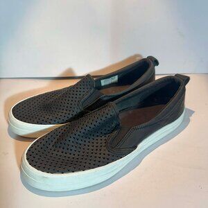 Sperry Crest Scallop Perf Leather Women Size 9.5 Black Boat Shoes casual